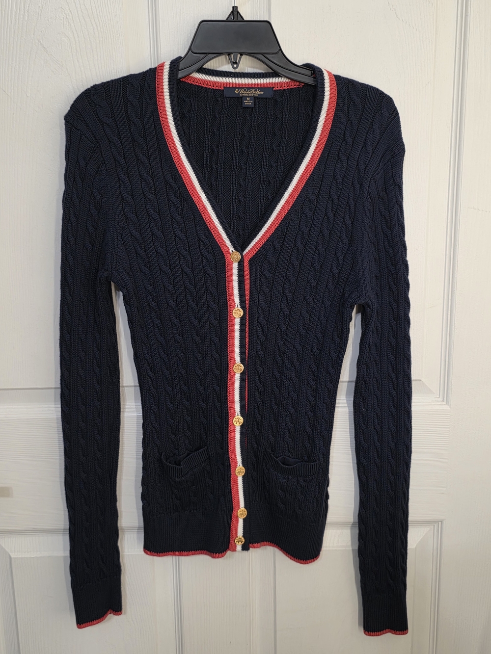 Brooks Brothers Navy Cable-Knit Cardigan Supima Cotton